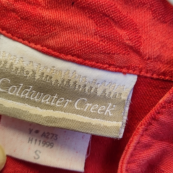 Coldwater Creek Red Tunic Shirt Red Leaf Print Small Missing buttons Lagenlook - Picture 7 of 10